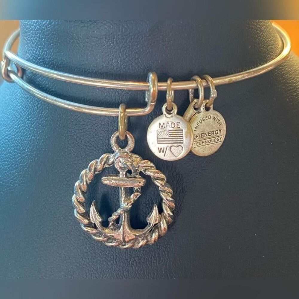 Alex and Ani Anchor Nautical Sailor Charm Bangle Bracelet  Silver Tone USA